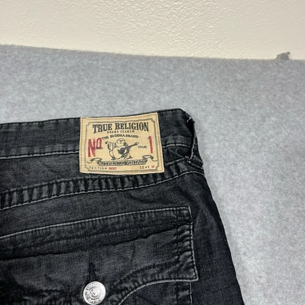 True Religion Pants Mens 38x32 Black Ricky Corduroy Cotton Blend Dark Y2K Stretc
